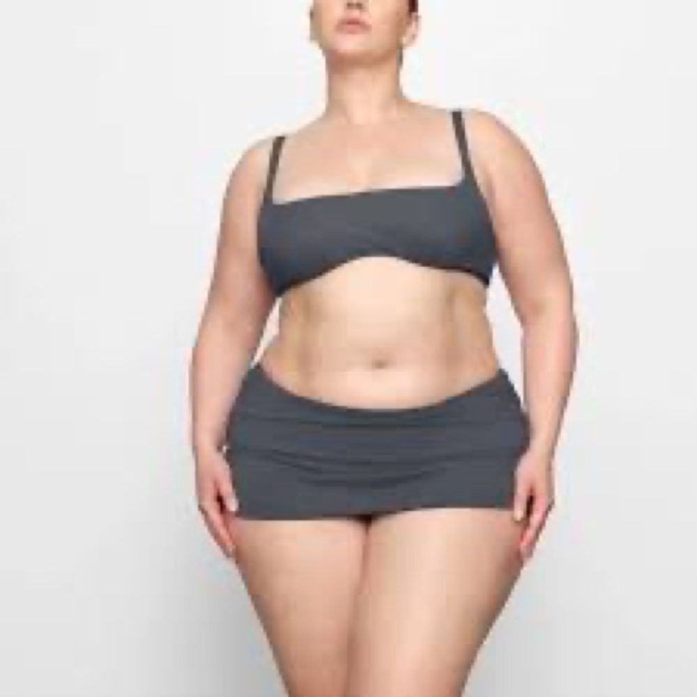 Skims sculpting high waist/fold over swim bottom- gunmetal
